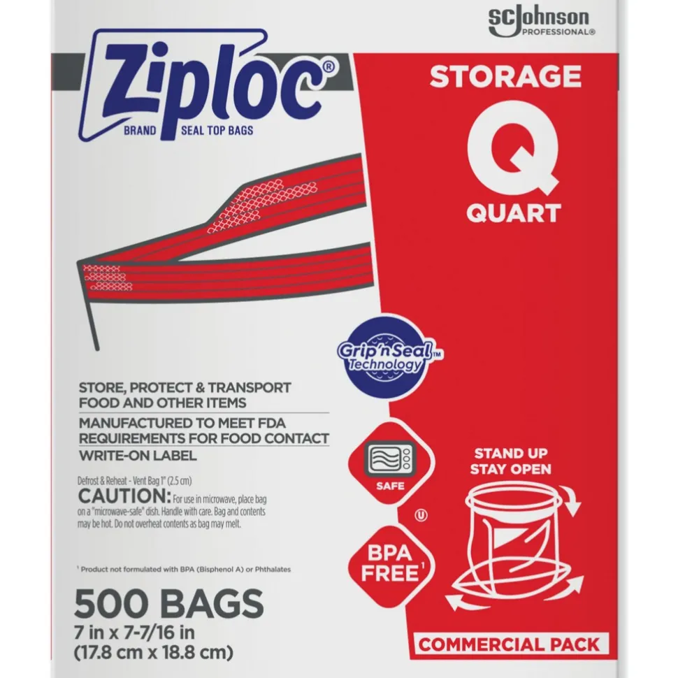 Ziploc Storage Bags, Quart, 500/box